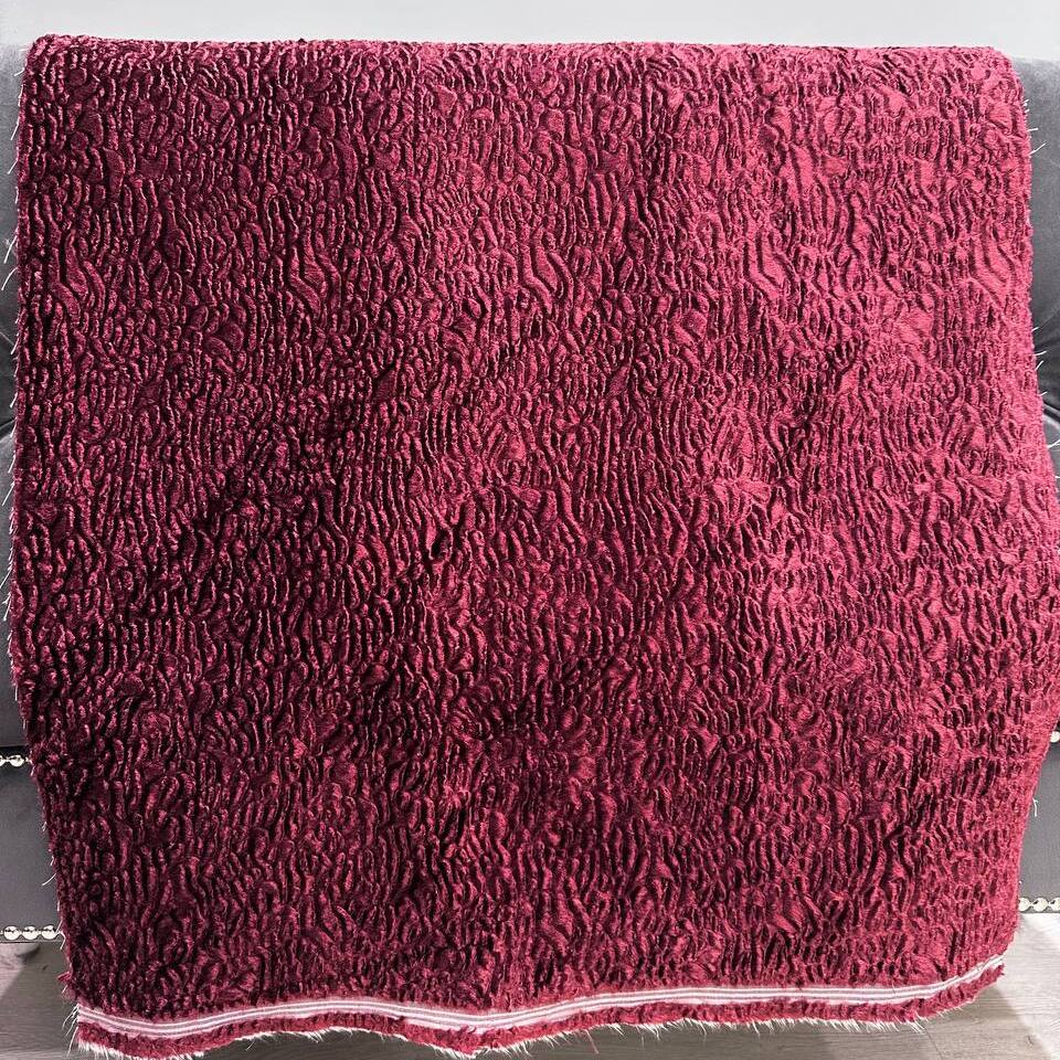 Мех искусственный Каракульча, бордовый (отрез) (Бордовый, 50х135)