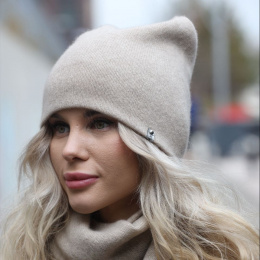 Шапка бини из 100% итальянского кашемира (Натуральный светлый)