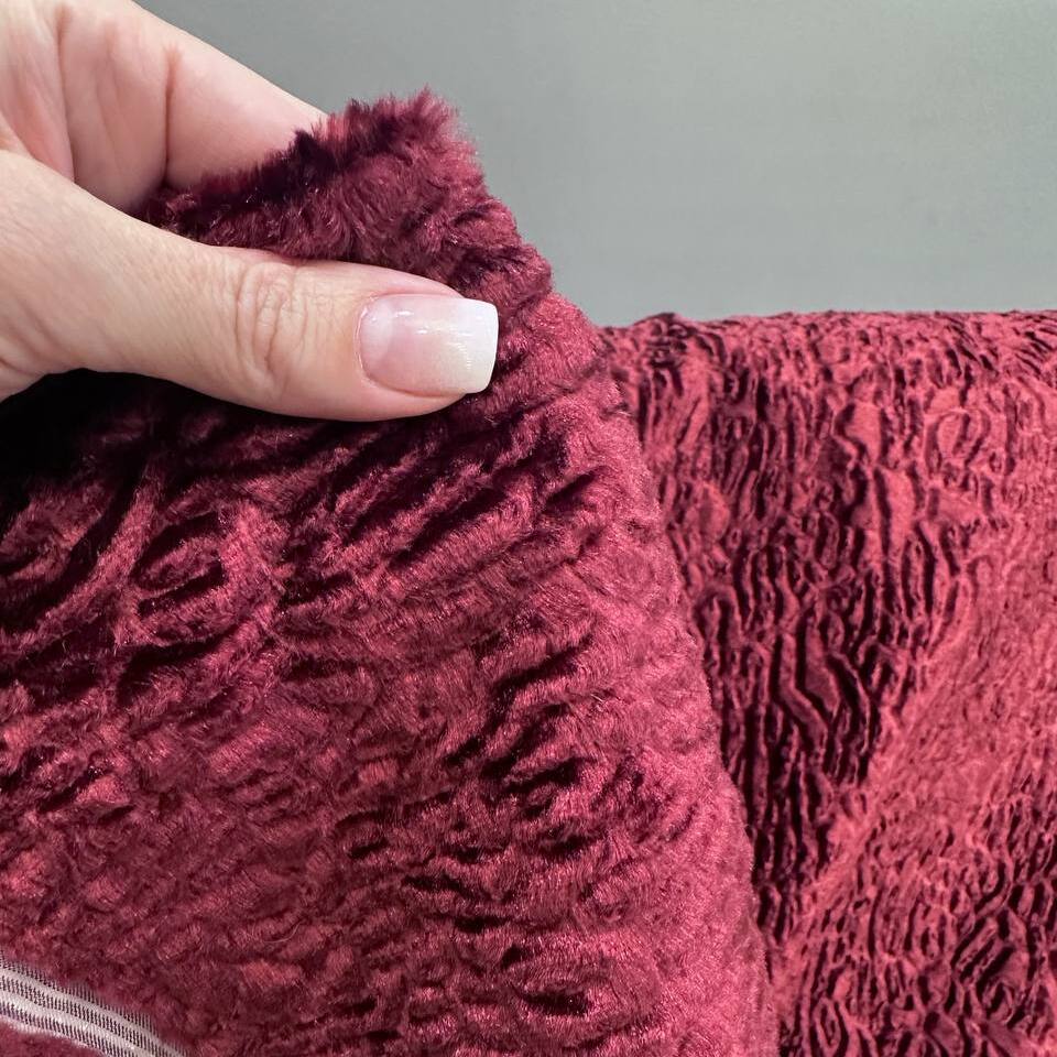 Мех искусственный Каракульча, бордовый (отрез) (Бордовый, 50х135)