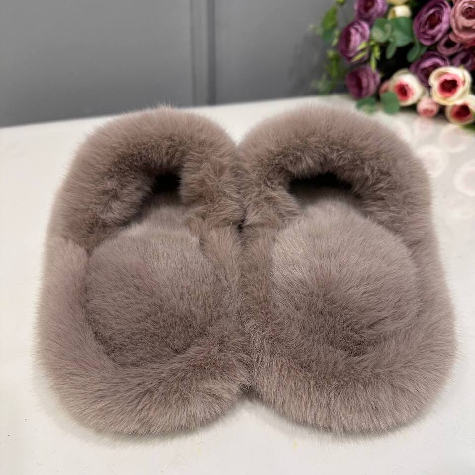 Тапочки из искусственного меха "Норка Премиум", с открытым носом (Коричневые, 43)