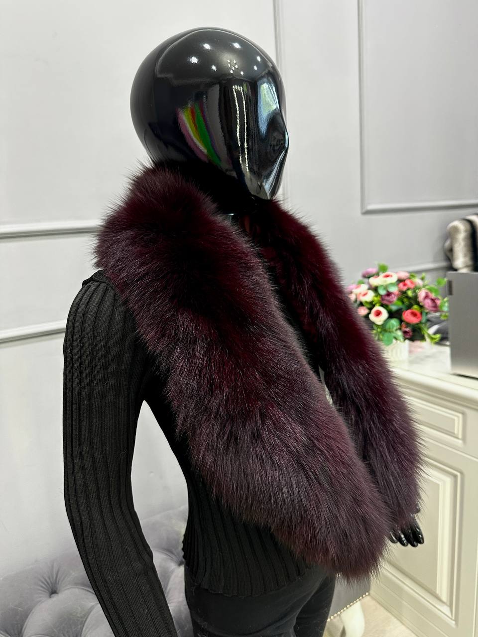 Воротник из натурального меха Песца (Бордовый, 95 см)