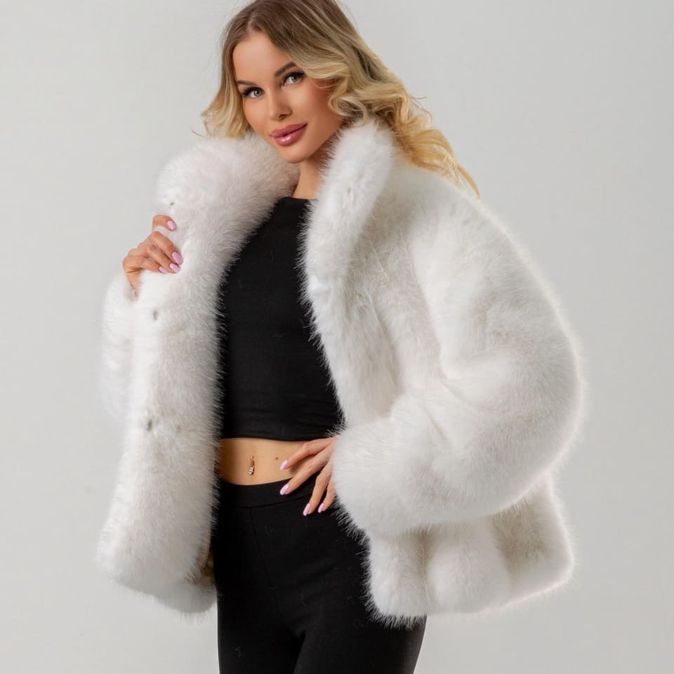 Экошуба из искусственного меха под сибирскую норку, длина 60 см (Белая)