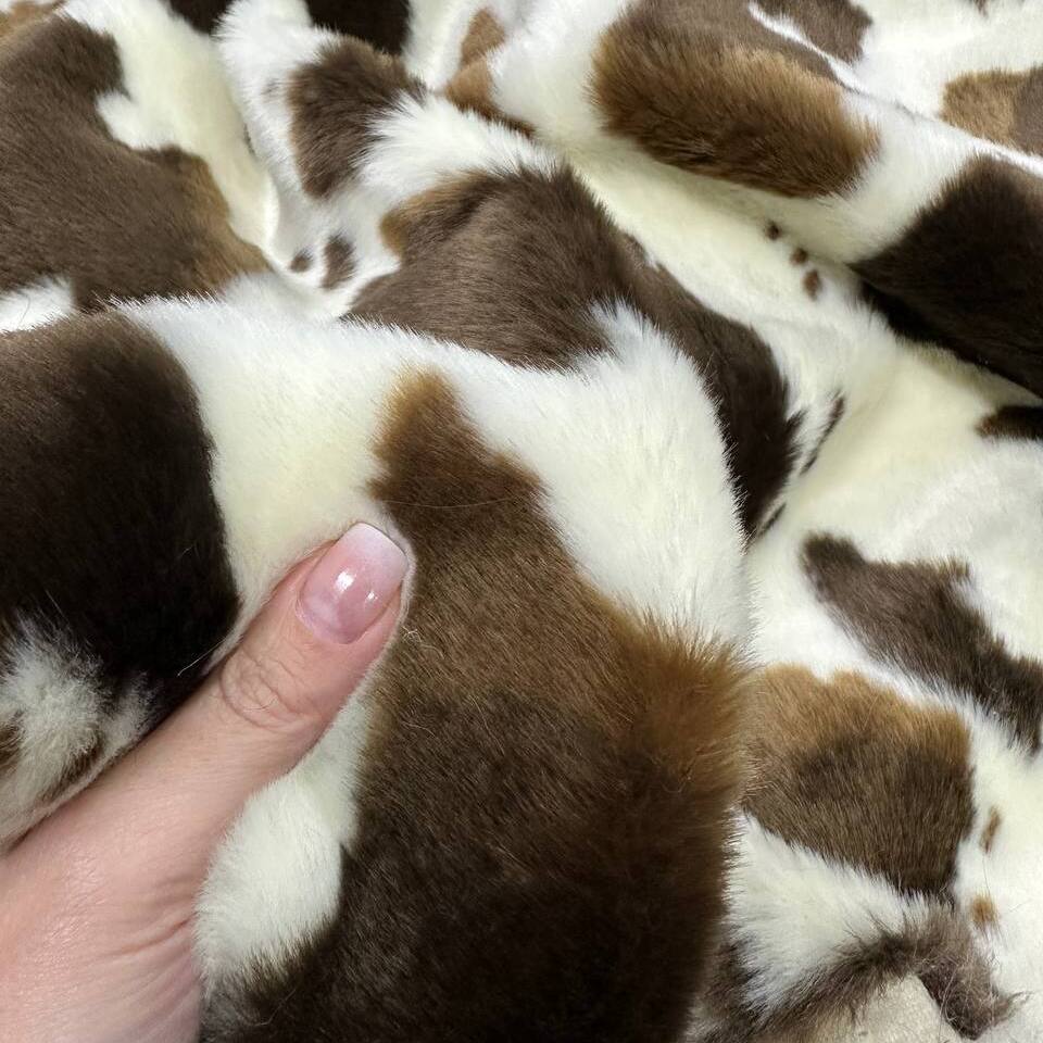 Мех искусственный Корова коричневый, отрез (Коричневый 50х160)