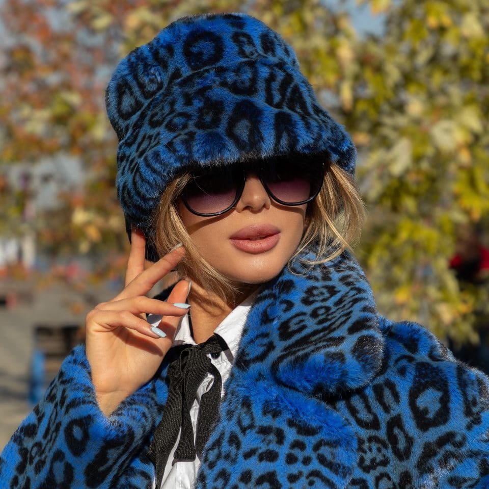 Панама из искусственного меха Tissavel Леопард (Синий, 58-60)