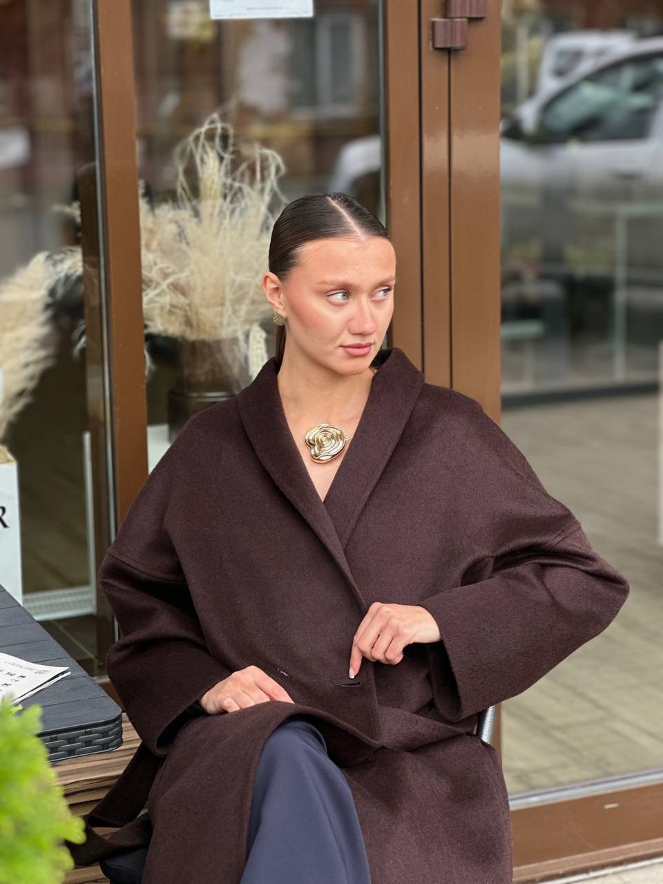 Пальто с шалевым воротником (Шоколад, 42р.)