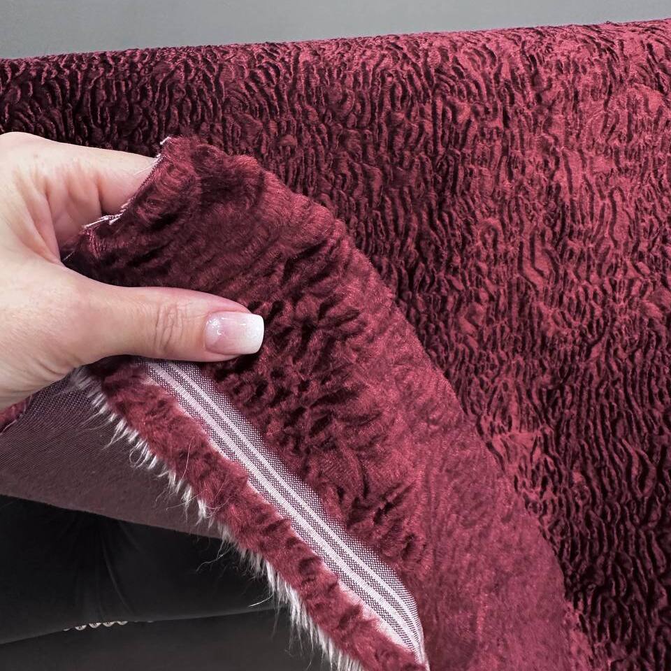 Мех искусственный Каракульча, бордовый (отрез) (Бордовый, 50х135)