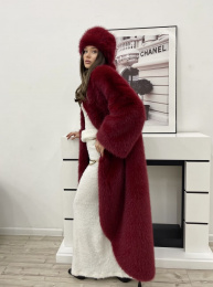 Шуба из искусственного меха "Тюльпан" (Бордовая, 44-46р, длина 120см.)