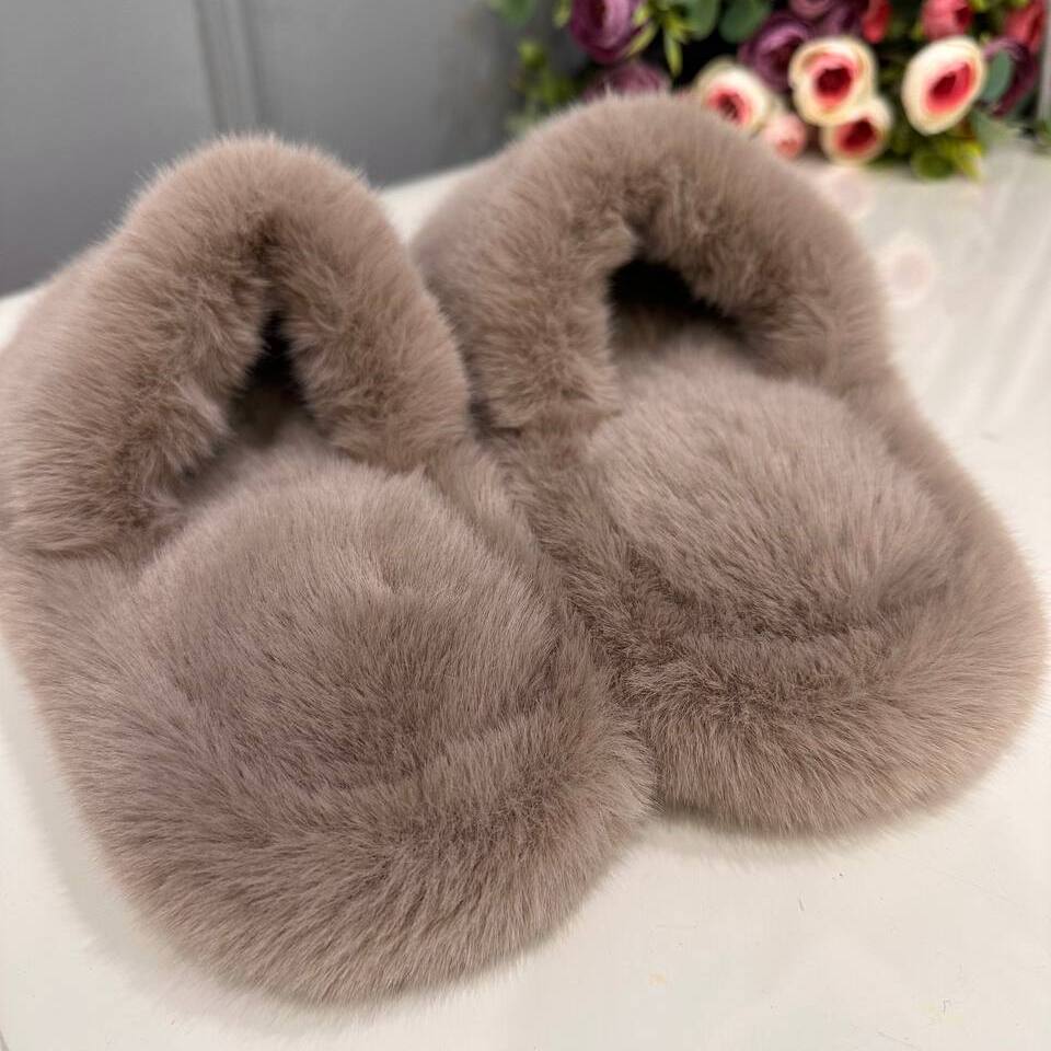 Тапочки из искусственного меха "Норка Премиум", с закрытым носом (Коричневые, 44)