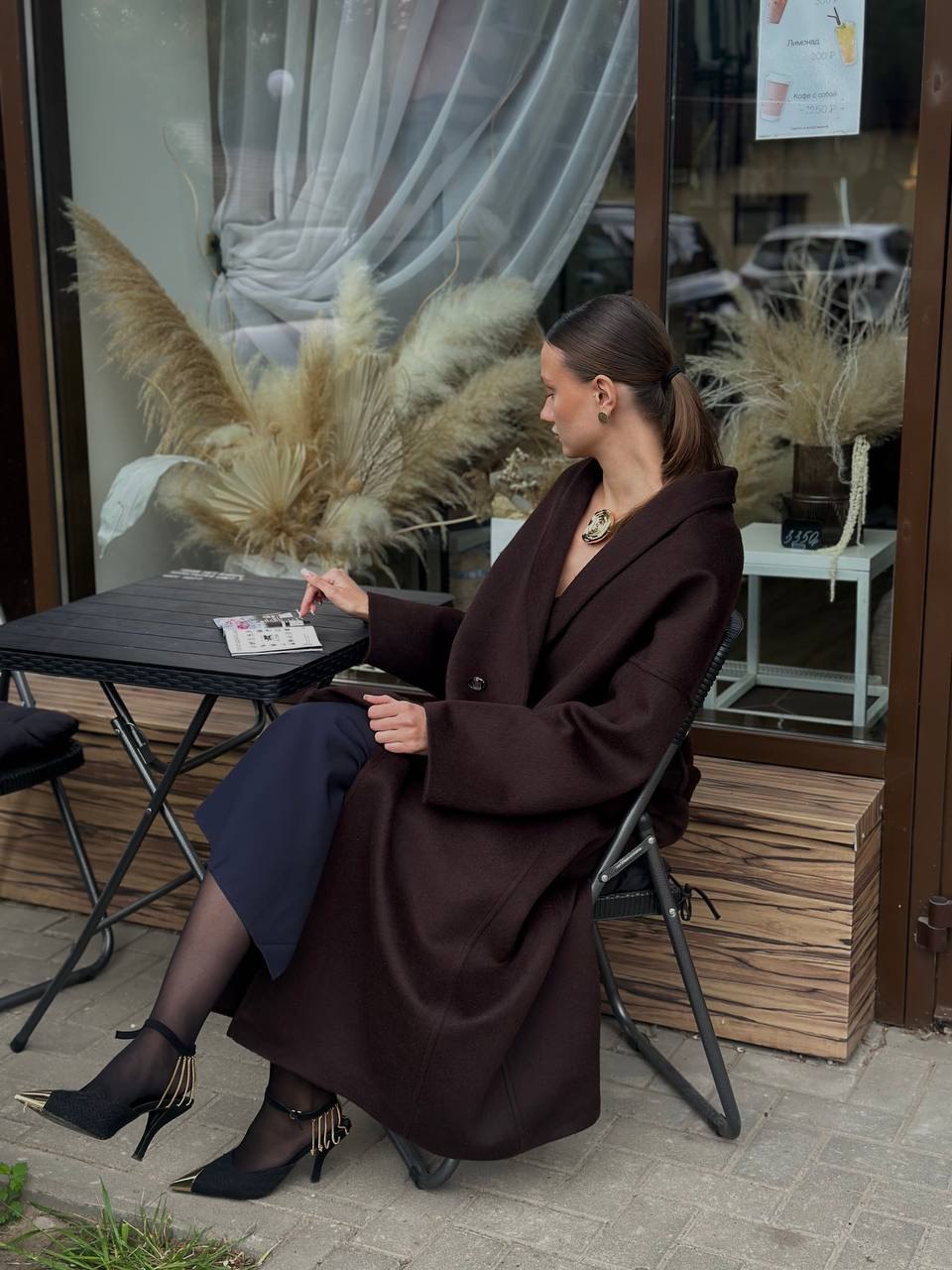 Пальто с шалевым воротником (Шоколад, 42р.)