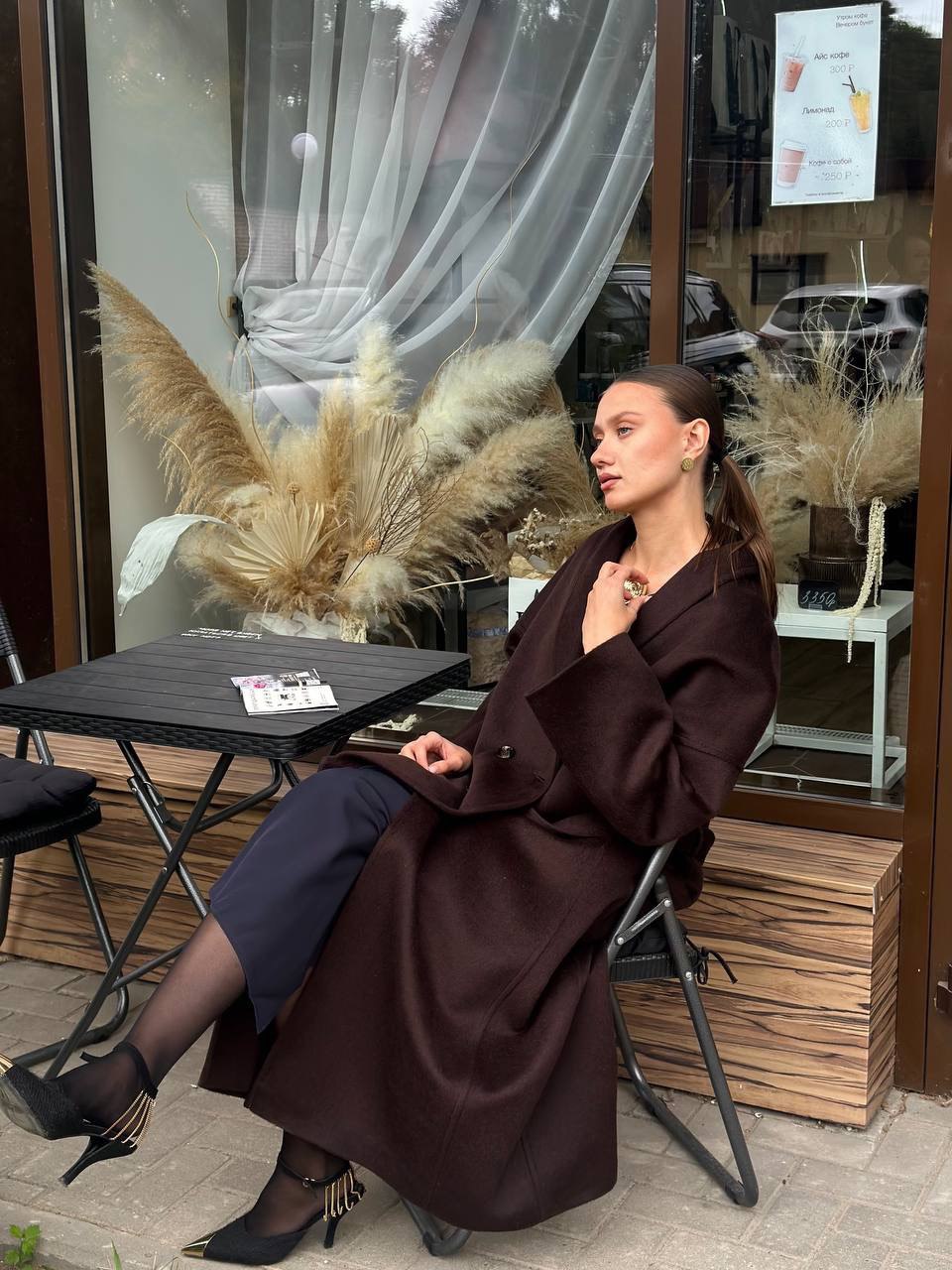 Пальто с шалевым воротником (Шоколад, 42р.)