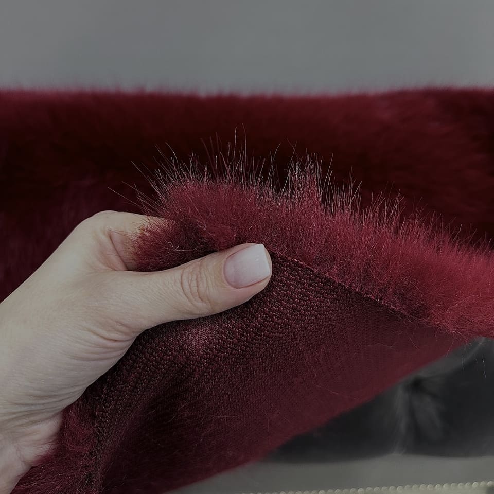 Мех искусственный Сибирская норка, отрез (Бордовый, 100х180)