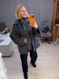 Пальто короткое с манишкой (Серый, 46)