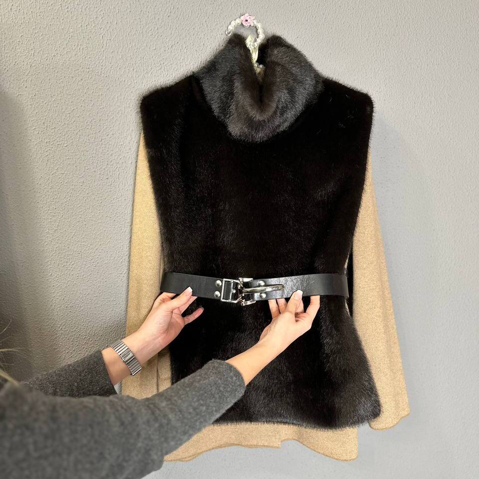 Меховая манишка женская (темный-шоколад)