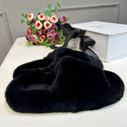 Тапочки-шлепанцы из натурального меха кролик рекс (Черные, 43)