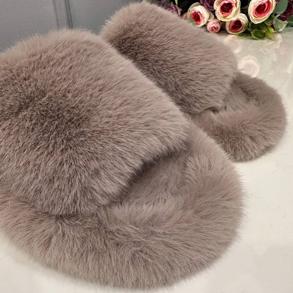 Тапочки из искусственного меха "Норка Премиум", с открытым носом (Коричневые, 43)