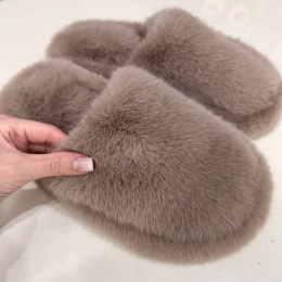 Тапочки из искусственного меха "Норка Премиум", с закрытым носом (Коричневые, 44)