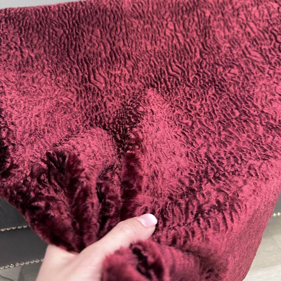 Мех искусственный Каракульча, бордовый (отрез) (Бордовый, 50х135)