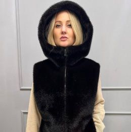 Меховая манишка женская с капюшоном (Темный шоколад, 48-52р.)