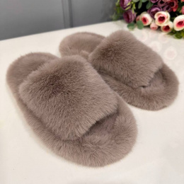 Тапочки из искусственного меха "Норка Премиум", с открытым носом (Коричневые, 43)