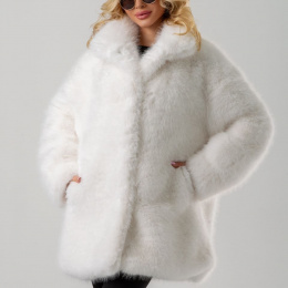 Экошуба из искусственного меха под сибирскую норку, длина 80 см (Белая)