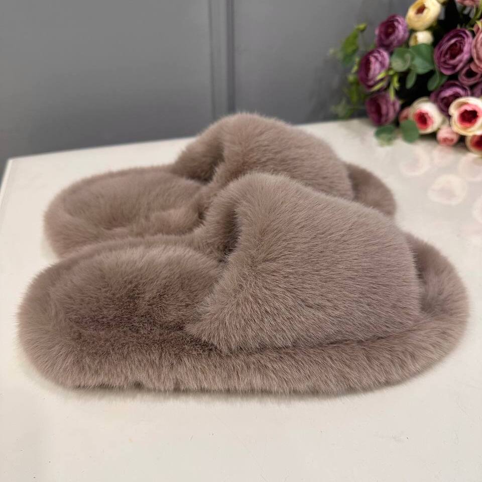 Тапочки из искусственного меха "Норка Премиум", с открытым носом (Коричневые, 43)