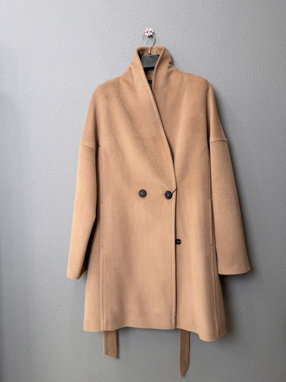 Пальто короткое с шалевым воротником (Бежевый, 52)