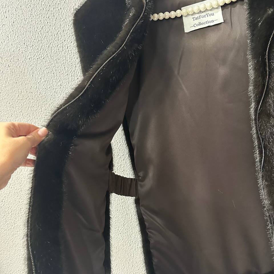 Меховая манишка женская с капюшоном (Темный шоколад, 48-52р.)