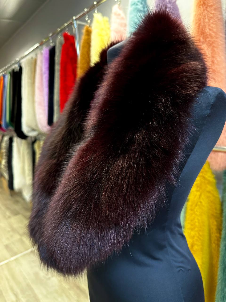 Воротник из натурального меха Песца (Бордовый, 95 см)