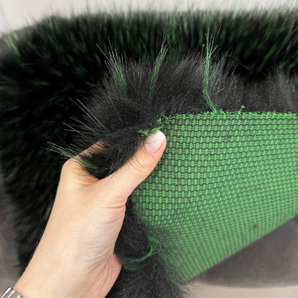 Мех искусственный Енот Премиум, отрез (Зеленый перья, 50х180)