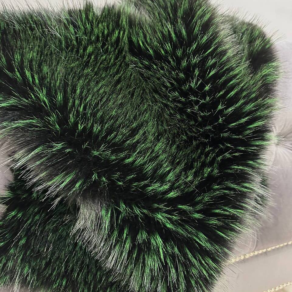 Мех искусственный Енот Премиум, отрез (Зеленый перья, 50х180)