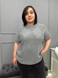 Кашемировый джемпер с коротким рукавом (Светло-серый)